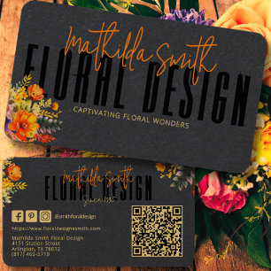 Sophisticated Floral Design Black Orange Flowers  Business Card