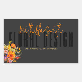 Sophisticated Floral Design Black Orange Flowers  Rectangular Sticker