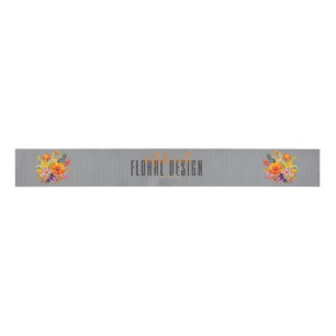 Sophisticated Floral Design Gray Orange Flowers Grosgrain Ribbon