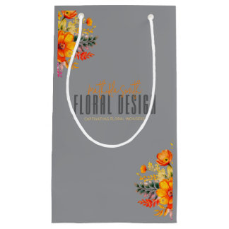 Sophisticated Floral Design Gray Orange Flowers Small Gift Bag