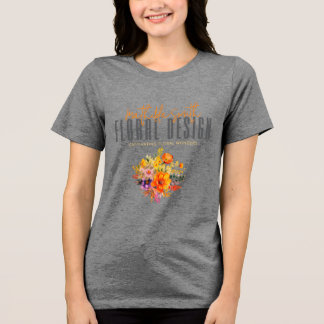 Sophisticated Floral Design Gray Orange Flowers Tri-Blend Shirt