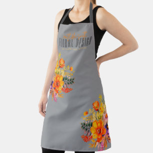 Sophisticated Floral Design Grey Orange Flowers Apron