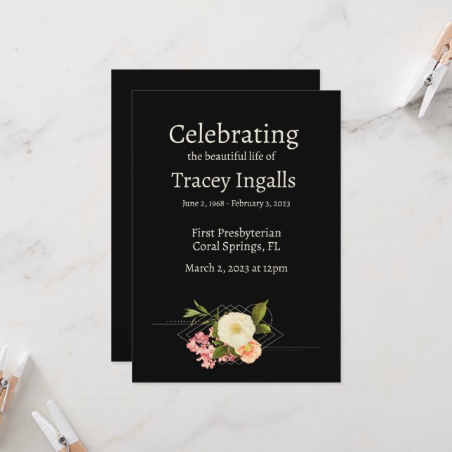 Sophisticated Floral Funeral Program  Invitation (Front/Back In Situ)