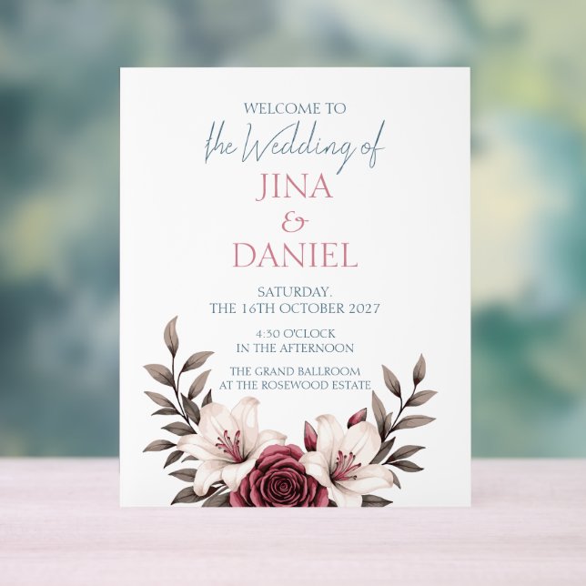 Sophisticated Floral Micro-Wedding Suite (White) Acrylic Sign (Neutral)