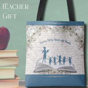  Sophisticated Floral Script Teacher Appreciation Tote Bag