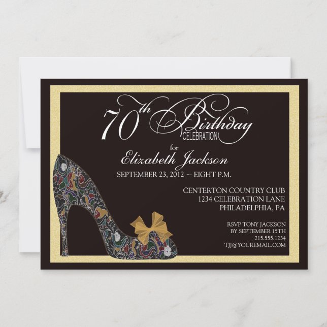 Sophisticated Floral Shoe 70th Birthday Invitation (Front)