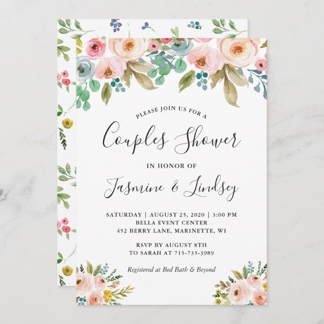 Sophisticated Floral Wedding Couples Shower Invitation (Front/Back)