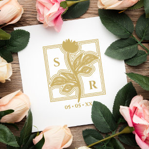 Sophisticated Flowers Wedding Initials & Date Rubber Stamp