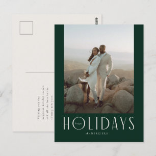 Sophisticated Forest Green Happy Holidays Photo Postcard