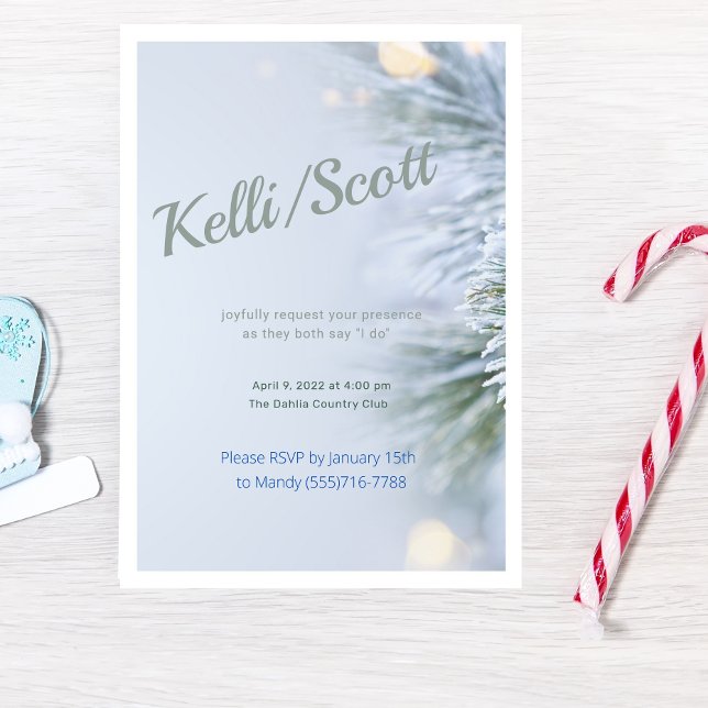 Sophisticated Frosted Pine Modern Winter Wedding Invitation (Creator Uploaded)