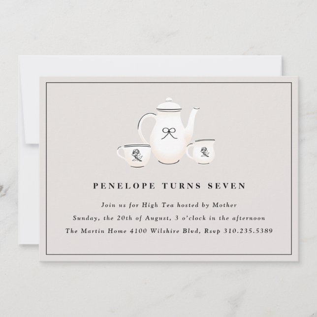 Sophisticated Girls High Tea Birthday Party Invitation (Front)