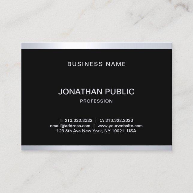 Sophisticated Glam Black Silver Modern Trendy Cool Business Card (Front)