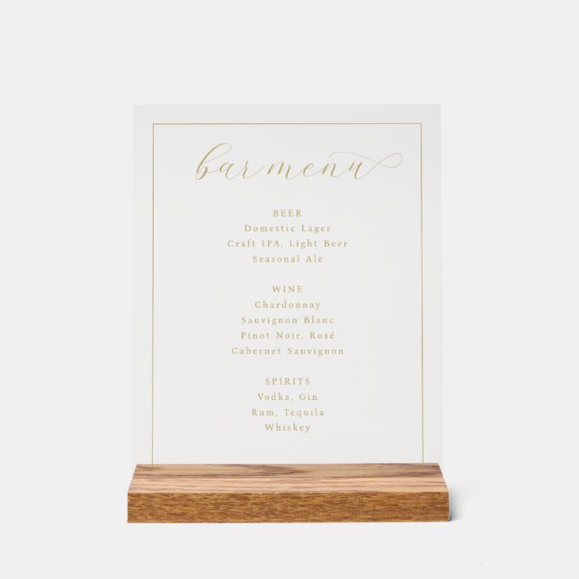 Sophisticated Gold Bar Menu Sign (Front)