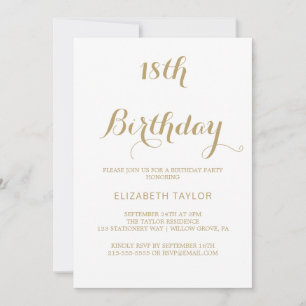 Sophisticated Gold Calligraphy 18th Birthday  Invitation