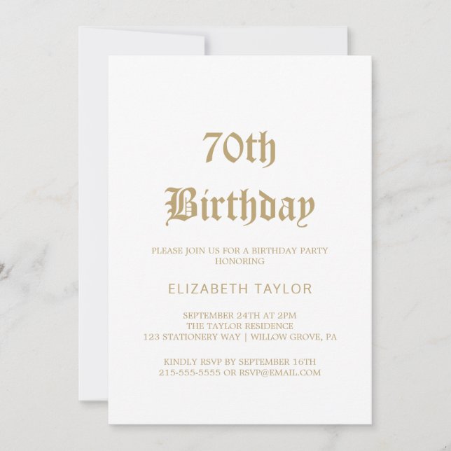 Sophisticated Gold Calligraphy 70th Birthday  Invitation (Front)