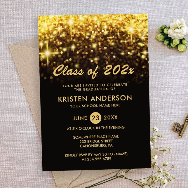 Sophisticated Gold Glitter Glam Sparkle Graduation Invitation (Creator Uploaded)