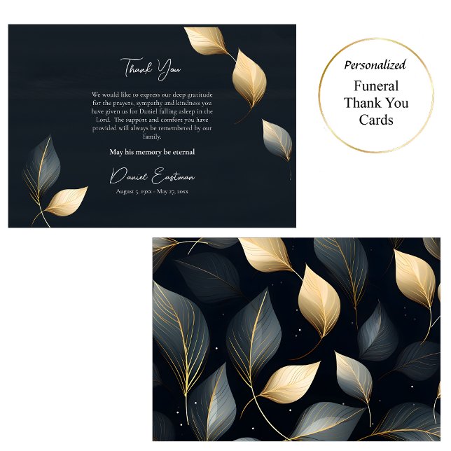 Sophisticated Gold Grey Leaves Orthodox Funeral Thank You Card (Creator Uploaded)