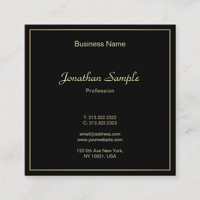 Sophisticated Gold Handwritten Script Elegant Cool Square Business Card (Front)
