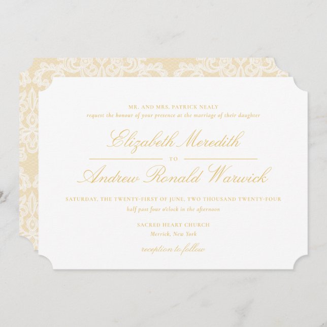 Sophisticated Gold Lace Script Wedding Invitation (Front/Back)