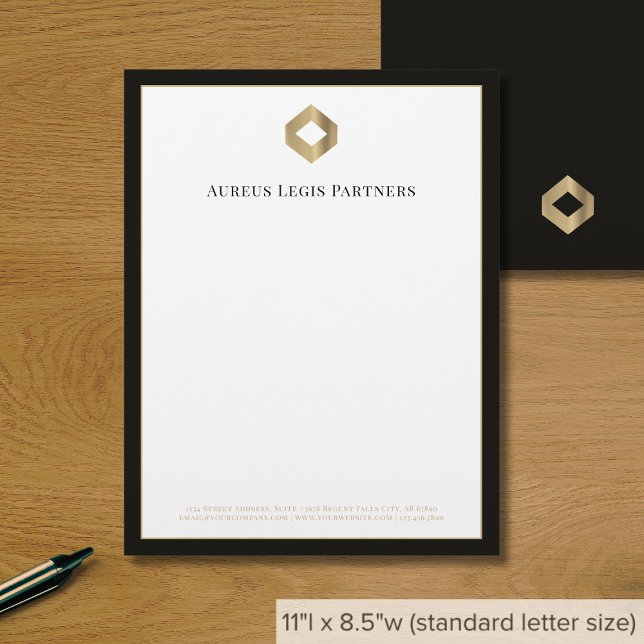 Sophisticated Gold Logo Black Border Custom Letterhead (Creator Uploaded)