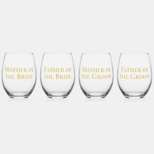 Sophisticated Gold Mother Father of Bride Groom Stemless Wine Glass