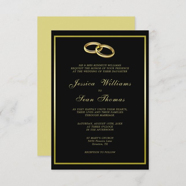 Sophisticated Gold Wedding Bands Wedding Invitation (Front/Back)