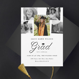 Sophisticated Grad Photo Collage Graduation Party  Announcement