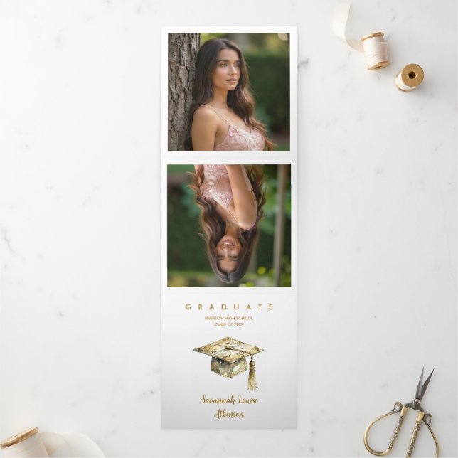 Sophisticated Graduation Cap Pastel Tones Glitter Tri-Fold Announcement (Outside)