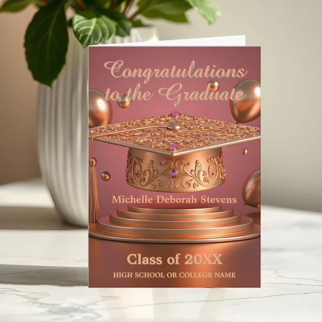Sophisticated Graduation Cap with Gold Rose Motifs Card (Creator Uploaded)
