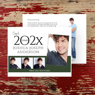 Sophisticated Graduation Photo Collage Dark Green Card