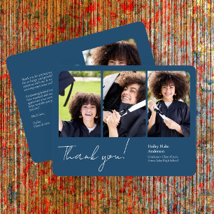 Sophisticated Graduation Photo Collage Royal Blue Thank You Card