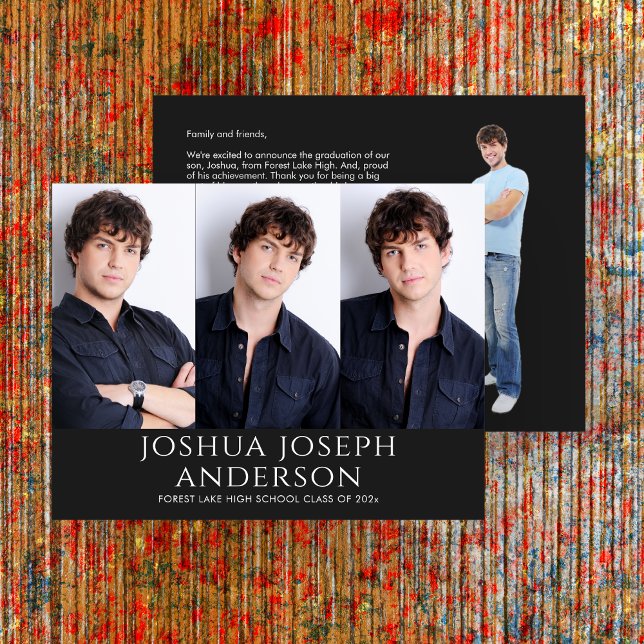 Sophisticated Graduation Three-Photo Black Card (Creator Uploaded)
