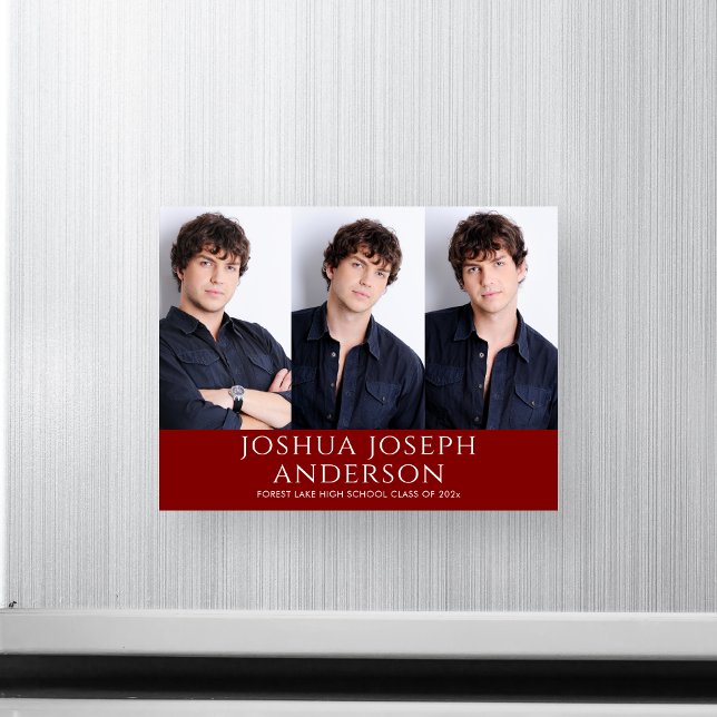 Sophisticated Graduation Three-Photo Red Magnet (Creator Uploaded)