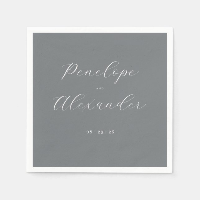 Sophisticated Gray Minimalist Calligraphy Napkin (Front)