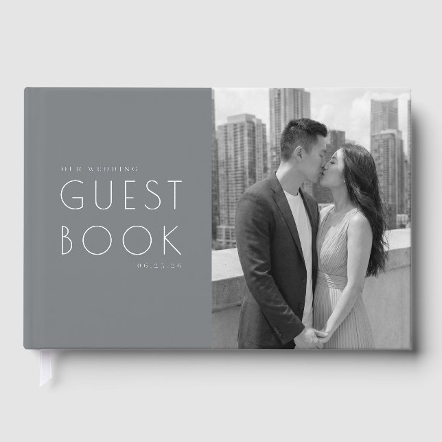 Sophisticated Gray Minimalist Photo Guest Book (Front)