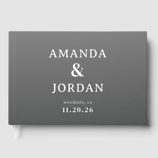 Sophisticated Gray Minimalist Wedding Invitation Guest Book (Front)
