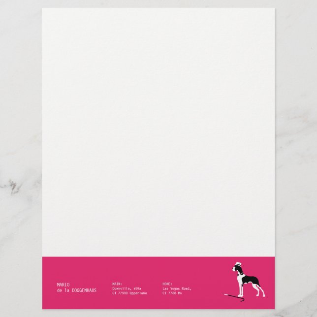 Sophisticated Great Dane on Pink Customized Letterhead (Front)