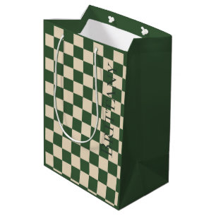 Sophisticated Green and Cream Check Customisable  Medium Gift Bag