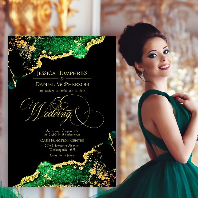 Sophisticated Green Bronze Gold Wedding Invitation (Sophisticated Green Bronze Gold Wedding Invitation)