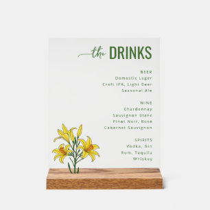 Sophisticated Green Floral Beverage Menu Acrylic Sign