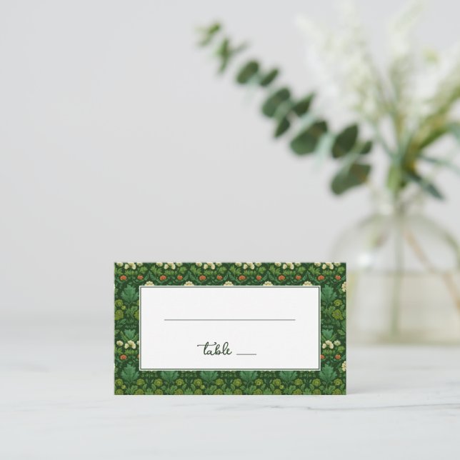 Sophisticated Green Floral Border Place Card (Standing Front)