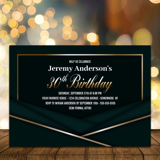Sophisticated Green Gold 30th Birthday Party Invitation (Creator Uploaded)