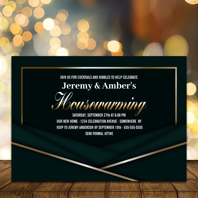 Sophisticated Green Gold Housewarming Party  Invitation (Creator Uploaded)