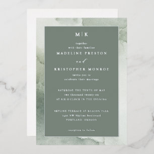 Sophisticated Green Marbled Wedding Invitation