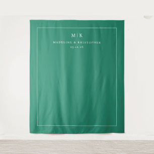 Sophisticated Green Minimalist Initials Tapestry