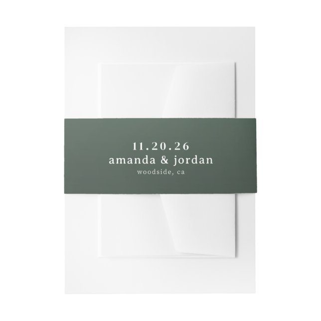 Sophisticated Green Minimalist Invitation Belly Band (Front Example)