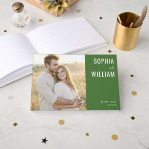 Sophisticated Green Minimalist Photo Guest Book
