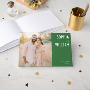 Sophisticated Green Minimalist Photo Guest Book