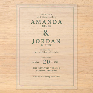 Sophisticated Green Minimalist Wedding Invitation