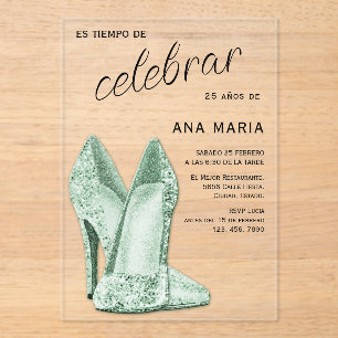 Sophisticated Green Spanish Feminine Birthday  Acrylic Invitations